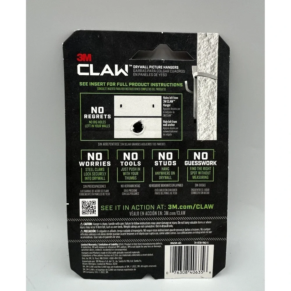 3M Claw Drywall Picture Hangers Holds 25 Pounds 4 Count‎ Spot Markers 1 Pack